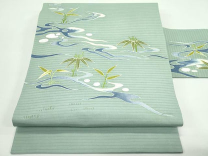 平和屋着物＊夏物　絽塩瀬　九寸名古屋帯　流水草木文　銀彩　正絹　逸品　CABG7350rv