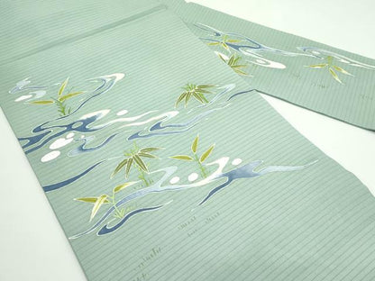 平和屋着物＊夏物　絽塩瀬　九寸名古屋帯　流水草木文　銀彩　正絹　逸品　CABG7350rv