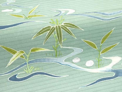 平和屋着物＊夏物　絽塩瀬　九寸名古屋帯　流水草木文　銀彩　正絹　逸品　CABG7350rv