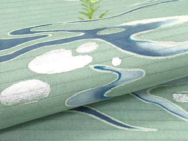 平和屋着物＊夏物　絽塩瀬　九寸名古屋帯　流水草木文　銀彩　正絹　逸品　CABG7350rv