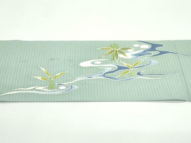 平和屋着物＊夏物　絽塩瀬　九寸名古屋帯　流水草木文　銀彩　正絹　逸品　CABG7350rv
