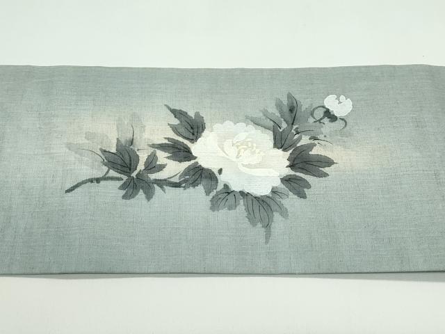 平和屋着物＊夏物　九寸名古屋帯　手描き　牡丹　正絹　逸品　CABG7353rv