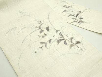 平和屋着物＊夏物　九寸名古屋帯　手描き　草花文　麻　逸品　CABG7355rv
