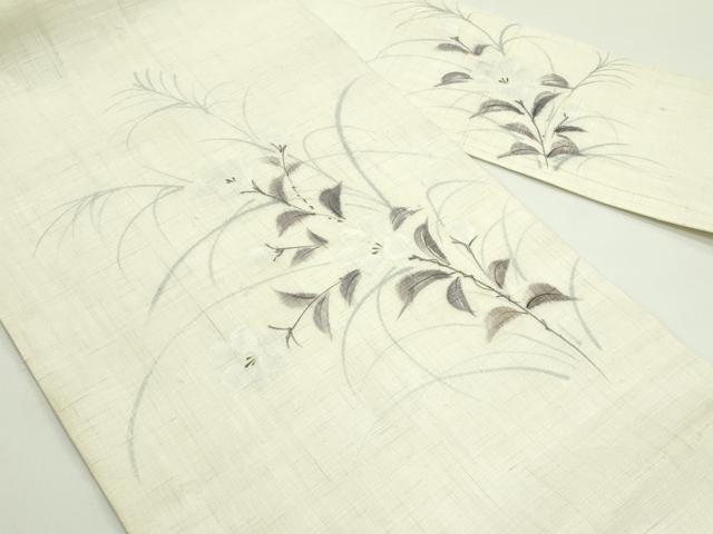 平和屋着物＊夏物　九寸名古屋帯　手描き　草花文　麻　逸品　CABG7355rv