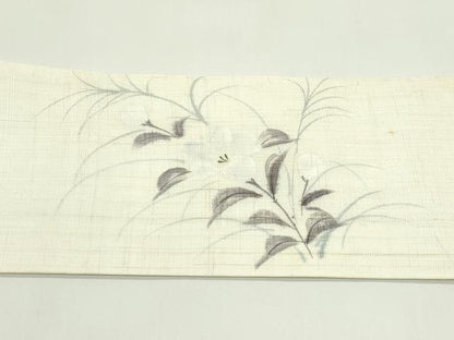 平和屋着物＊夏物　九寸名古屋帯　手描き　草花文　麻　逸品　CABG7355rv