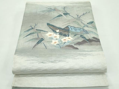 平和屋着物＊夏物 太鼓柄袋帯 すくい織 桔梗 筏 金糸 正絹 逸品 未使用 CABG7360rv