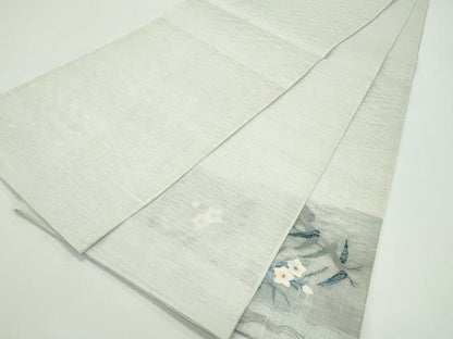 平和屋着物＊夏物 太鼓柄袋帯 すくい織 桔梗 筏 金糸 正絹 逸品 未使用 CABG7360rv
