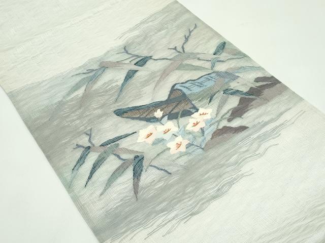 平和屋着物＊夏物 太鼓柄袋帯 すくい織 桔梗 筏 金糸 正絹 逸品 未使用 CABG7360rv