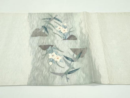 平和屋着物＊夏物 太鼓柄袋帯 すくい織 桔梗 筏 金糸 正絹 逸品 未使用 CABG7360rv