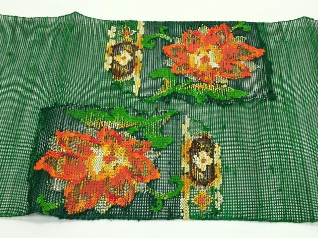 平和屋着物＊夏物　八寸名古屋帯　花唐草文　正絹　逸品　CABG7367rv