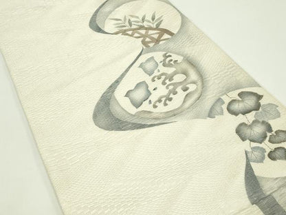 平和屋着物＊夏物 太鼓柄袋帯 千鳥籬蔦の葉文 銀糸 正絹 逸品 未使用 CABG7375rv