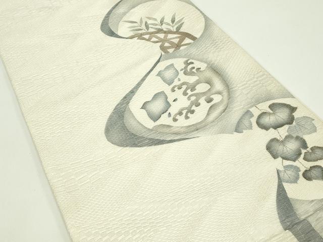 平和屋着物＊夏物 太鼓柄袋帯 千鳥籬蔦の葉文 銀糸 正絹 逸品 未使用 CABG7375rv