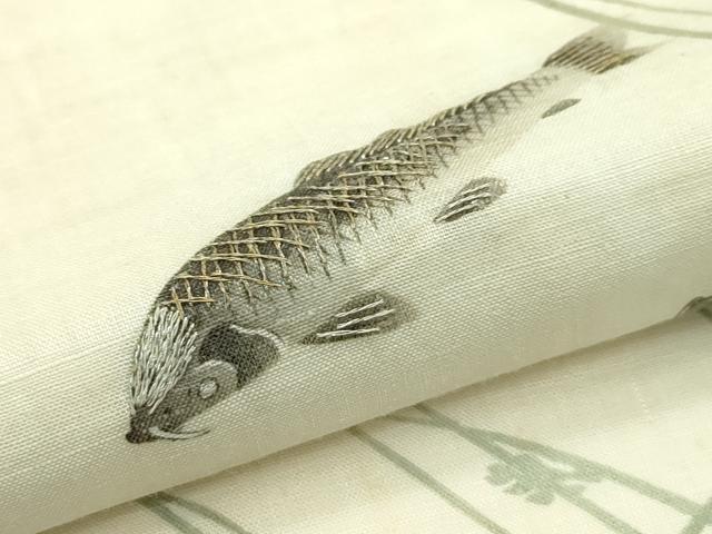 平和屋着物＊夏物　アンティーク　大正ロマン　九寸開き名古屋帯　刺繍　鯉　金銀糸　CABG7376rv