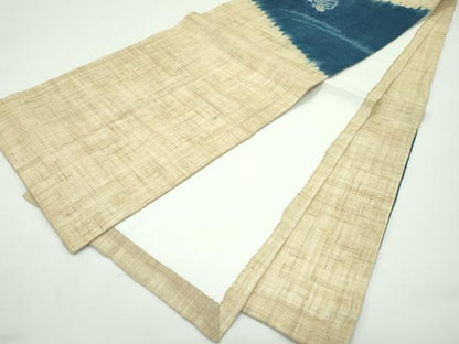 平和屋着物＊夏物　九寸開き名古屋帯　絞り　藍　舞蝶文　麻　逸品　CABG7377rv