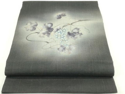 平和屋着物＊夏物　九寸開き名古屋帯　手描き　葡萄蔦の葉文　正絹　逸品　CABG7379rv