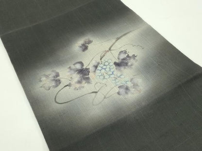 平和屋着物＊夏物　九寸開き名古屋帯　手描き　葡萄蔦の葉文　正絹　逸品　CABG7379rv