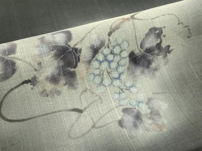 平和屋着物＊夏物　九寸開き名古屋帯　手描き　葡萄蔦の葉文　正絹　逸品　CABG7379rv