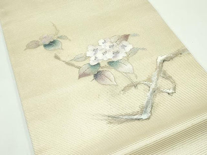 平和屋着物＊夏物　九寸開き名古屋帯　刺繍　枝花文　金銀彩　正絹　逸品　CABG7380rv