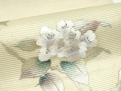 平和屋着物＊夏物　九寸開き名古屋帯　刺繍　枝花文　金銀彩　正絹　逸品　CABG7380rv