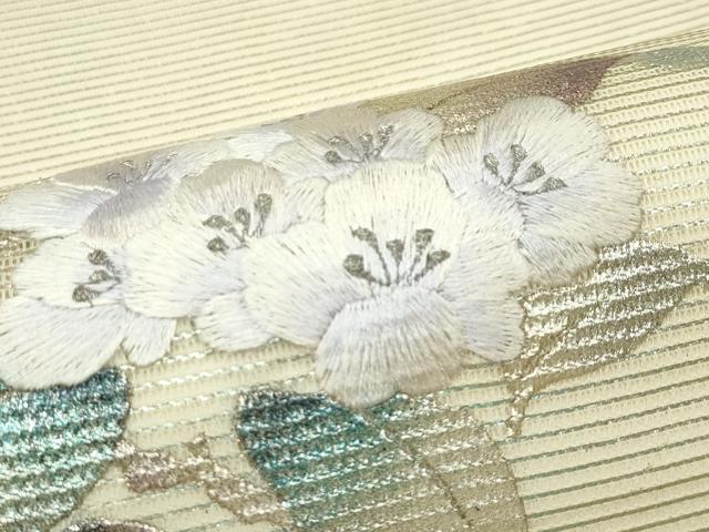 平和屋着物＊夏物　九寸開き名古屋帯　刺繍　枝花文　金銀彩　正絹　逸品　CABG7380rv