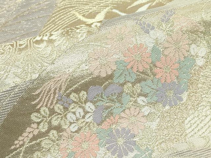 平和屋着物＊夏物 六通柄袋帯 地紙草花飛鶴文 金銀糸 正絹 逸品 CABG7381rv