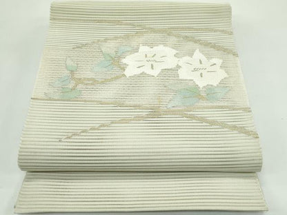 平和屋着物＊夏物　八寸名古屋帯　絽綴れ　草花文　金糸　正絹　逸品　CABG7397rv