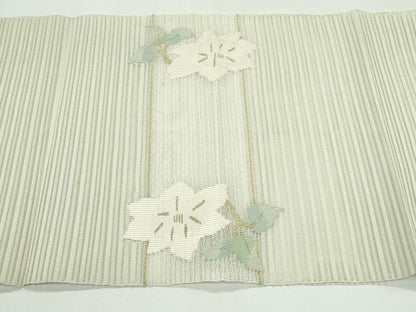 平和屋着物＊夏物　八寸名古屋帯　絽綴れ　草花文　金糸　正絹　逸品　CABG7397rv