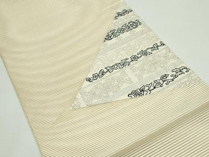 平和屋着物＊夏物　八寸名古屋帯　絽綴れ　花唐草文　銀糸　正絹　逸品　CABG7399rv