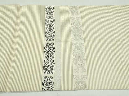 平和屋着物＊夏物　八寸名古屋帯　絽綴れ　花唐草文　銀糸　正絹　逸品　CABG7399rv