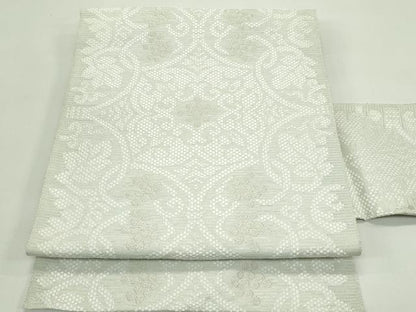 平和屋着物＊夏物　八寸名古屋帯　正倉院葡萄唐草文　銀糸　正絹　逸品　CABG7401rv