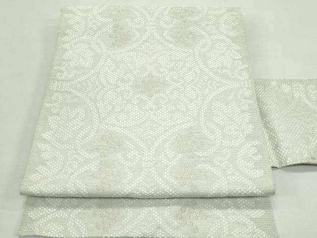 平和屋着物＊夏物　八寸名古屋帯　正倉院葡萄唐草文　銀糸　正絹　逸品　CABG7401rv