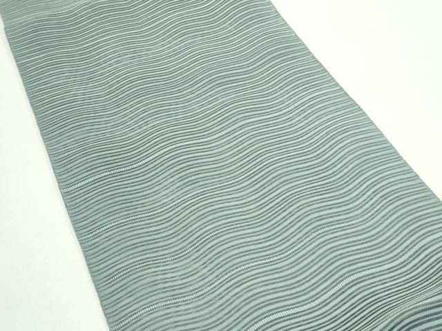 平和屋着物＊夏物　八寸名古屋帯　絽綴れ　よろけ縞　湊鼠色　正絹　逸品　CABG7404rv