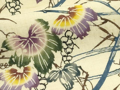 平和屋着物＊夏物　本場琉球紅型　琉球びんがた　知念紅型研究所　知念貞男　九寸名古屋帯　蔦の葉文　正絹　逸品　CABG7406rv