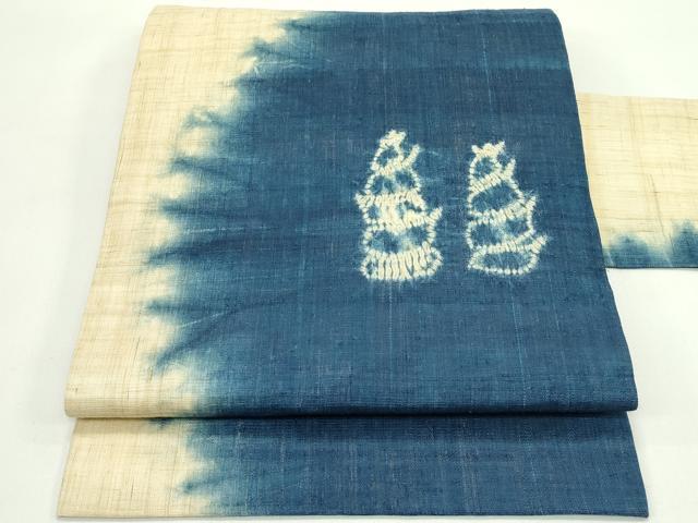 平和屋着物＊夏物　九寸名古屋帯　絞り　藍　筍　成り物　麻　逸品　CABG7407rv