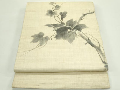 平和屋着物＊夏物　九寸開き名古屋帯　手描き　蔦の葉文　麻　逸品　CABG7410rv