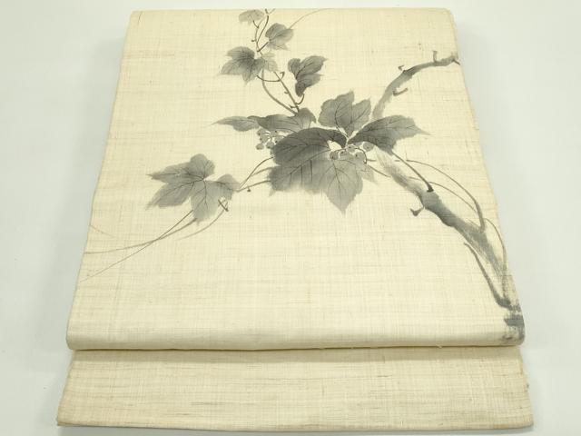 平和屋着物＊夏物　九寸開き名古屋帯　手描き　蔦の葉文　麻　逸品　CABG7410rv