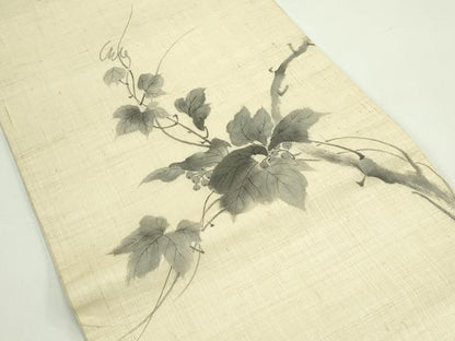 平和屋着物＊夏物　九寸開き名古屋帯　手描き　蔦の葉文　麻　逸品　CABG7410rv