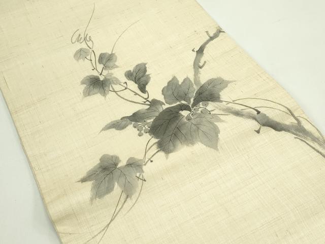 平和屋着物＊夏物　九寸開き名古屋帯　手描き　蔦の葉文　麻　逸品　CABG7410rv