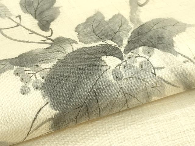 平和屋着物＊夏物　九寸開き名古屋帯　手描き　蔦の葉文　麻　逸品　CABG7410rv