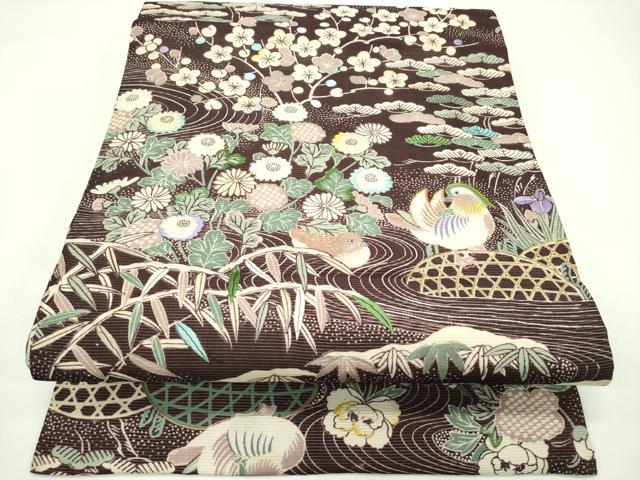 平和屋着物＊夏物　丸帯　引き抜き帯　刺繍　松竹梅鴛鴦花文　正絹　逸品　CABG7425rv