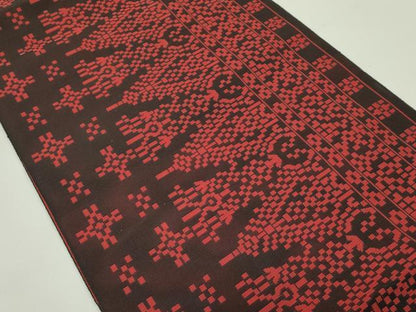 平和屋着物＊夏物　八寸名古屋帯　幾何学文様　黒地　正絹　逸品　CABG7426rv