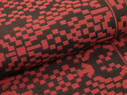 平和屋着物＊夏物　八寸名古屋帯　幾何学文様　黒地　正絹　逸品　CABG7426rv