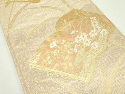 平和屋着物＊夏物 六通柄袋帯 絵本に菊 金銀糸 正絹 逸品 CABG7431rv