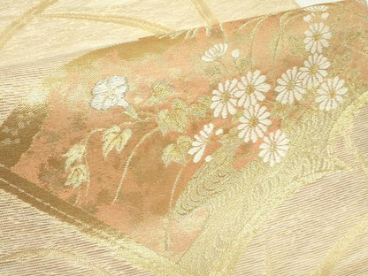 平和屋着物＊夏物 六通柄袋帯 絵本に菊 金銀糸 正絹 逸品 CABG7431rv