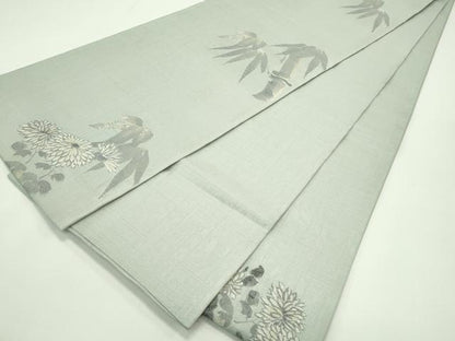 平和屋着物▽西陣　岡文織物謹製　太鼓柄袋帯　スリーシーズン　春夏秋　草花文　正絹　逸品　CABG7432rv