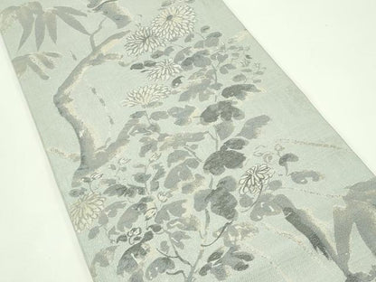 平和屋着物▽西陣　岡文織物謹製　太鼓柄袋帯　スリーシーズン　春夏秋　草花文　正絹　逸品　CABG7432rv