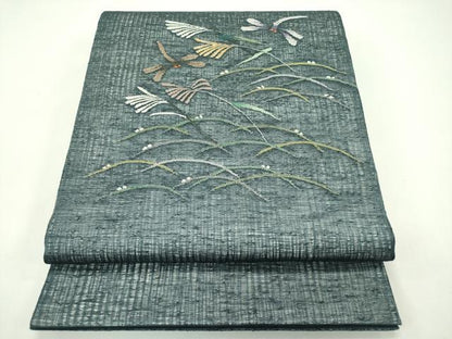 平和屋着物＊夏物 太鼓柄袋帯 すくい織 トンボ 露芝文 銀糸 正絹 逸品 CABG7433rv