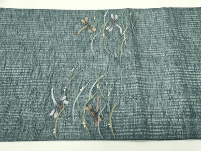 平和屋着物＊夏物 太鼓柄袋帯 すくい織 トンボ 露芝文 銀糸 正絹 逸品 CABG7433rv