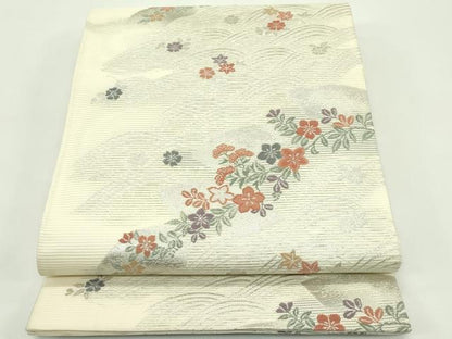 平和屋着物＊夏物 六通柄袋帯 地紙秋草文 銀糸 正絹 逸品 CABG7434rv