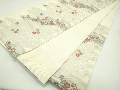 平和屋着物＊夏物 六通柄袋帯 地紙秋草文 銀糸 正絹 逸品 CABG7434rv